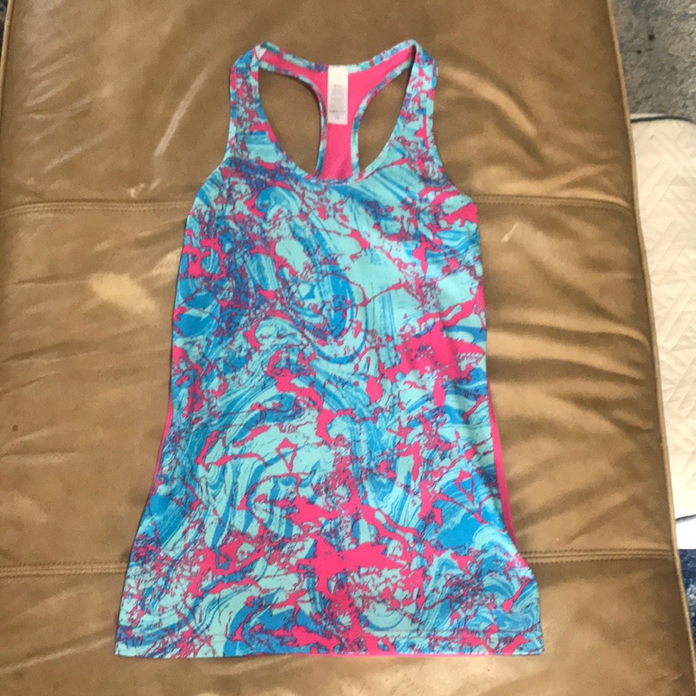 Girls Ivivva blue and pink athletic tank top